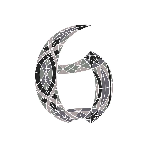Low poly číslo 6 v šedá mozaika mnohoúhelník — Stockový vektor