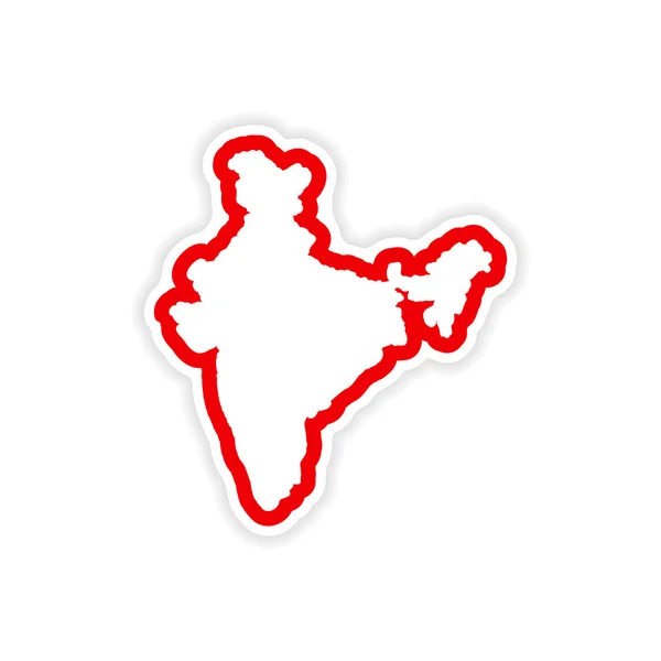 흰색 바탕에 종이 스티커 인도 지도 — 스톡 벡터