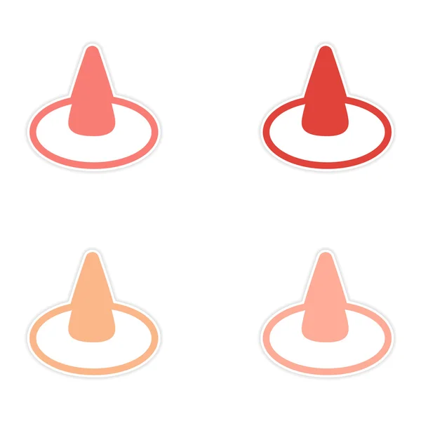 Montážní štítek barevné čarodějnice klobouk na bílém pozadí — Stockový vektor