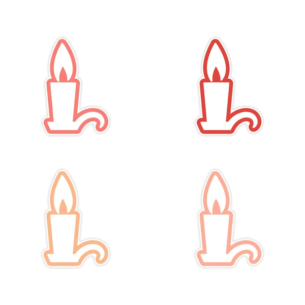 Збірка наклейка яскравої палаючої свічки на білому фоні — стоковий вектор
