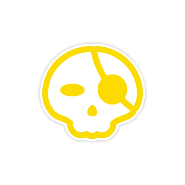 Calavera elegante pegatina con parche en el ojo sobre fondo blanco — Vector de stock