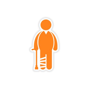 Kağıt etiket adam beyaz arka plan üzerinde kırık bacakla