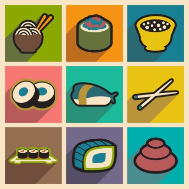 Düz gölge kavramı ile şık arka planlar üzerinde Japonca gıda