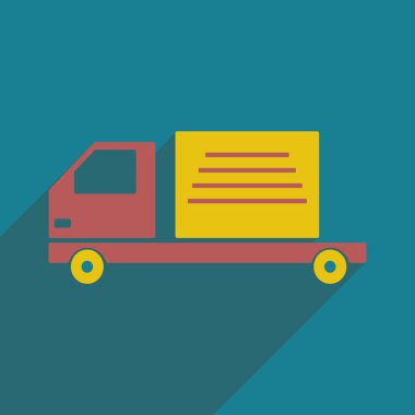 Düz gölge simgesi ve mobil uygulama dağıtım kamyonu ile