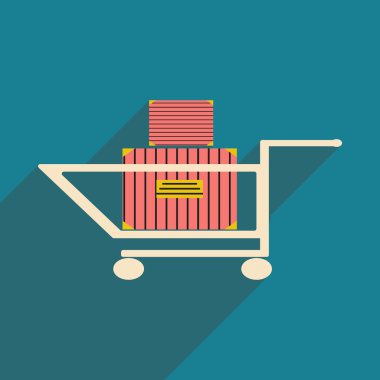 Düz gölge simgesi ve mobil uygulama sepeti kutuları ile