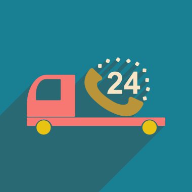 Düz gölge simgesi mobil uygulama araba ile saat hizmet yuvarlak