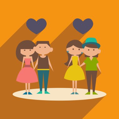 Düz gölge simgesi ve mobil uygulama romantik tarih ile