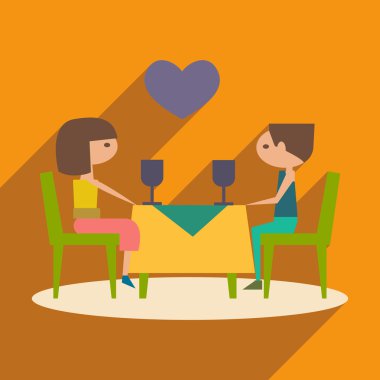 Düz gölge simgesi ve mobil uygulama romantik bir akşam yemeği ile