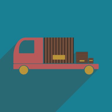 Düz gölge simgesi ve mobil uygulama araba kargo lojistik ile