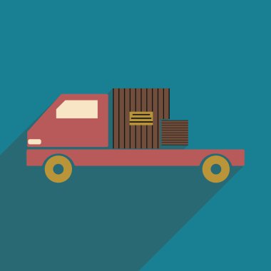 Düz gölge simgesi ve mobil uygulama araba kargo lojistik ile