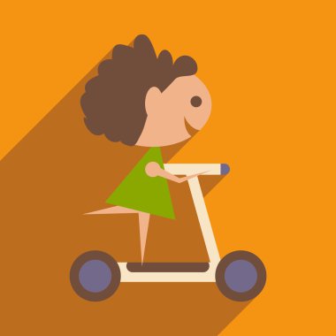 Düz gölge simgesi ve mobil uygulama kız scooter ile