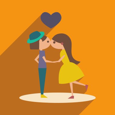 Düz gölge simgesi ve mobil uygulama öpücük ile