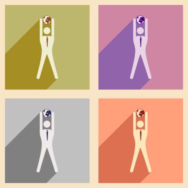 Modern düz simgeler vektör koleksiyonu ile gölge iş adamı ve dünya