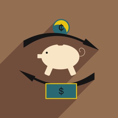 Düz gölge simgesi kavramı kumbara sikke ve dolar ile