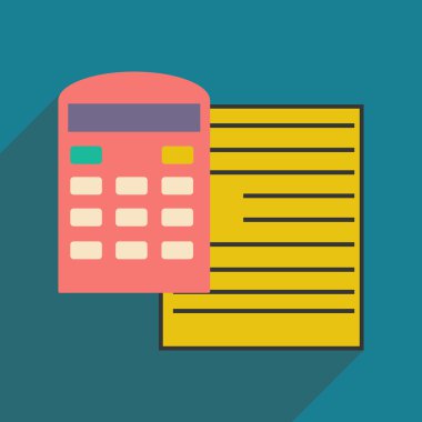 Gölge kağıt ve hesap makinesi ile modern düz simgesi