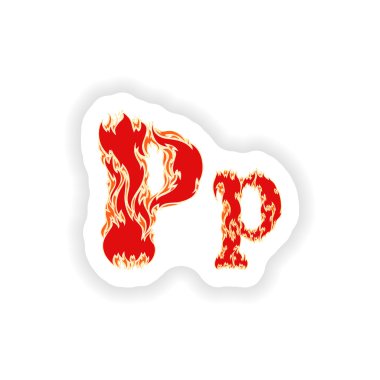 etiket ateşli yazı kırmızı harf P beyaz arka plan