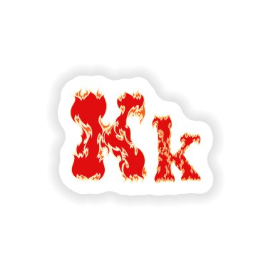 etiket ateşli yazı kırmızı harf K beyaz arka plan