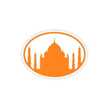 Kağıt etiket Hindistan Taj Mahal beyaz arka plan üzerinde