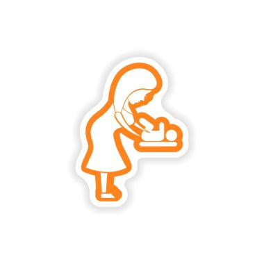 Kağıt etiket beyaz arka plan anne ve yenidoğan