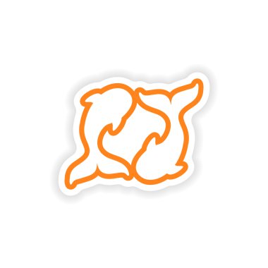 Balinalar çifti beyaz arka plan üzerinde kağıt etiket