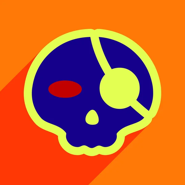 Plat avec ombre Icône Crâne de pirate sur un fond coloré — Image vectorielle