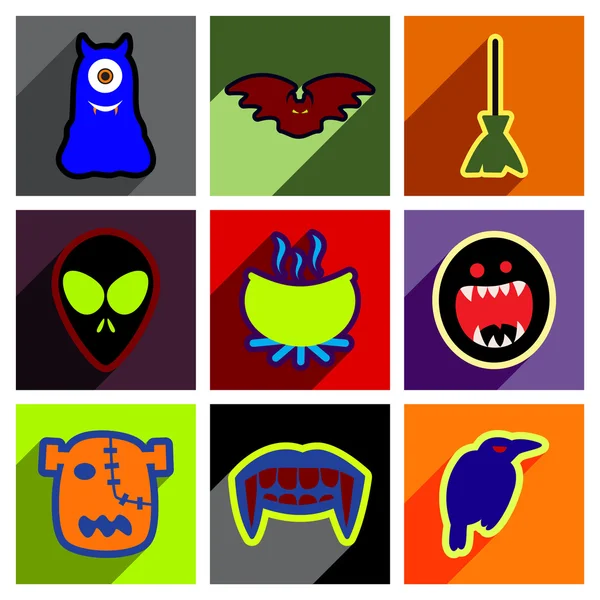 Piso con el concepto de sombra iconos de Halloween con estilo sobre fondo brillante — Vector de stock