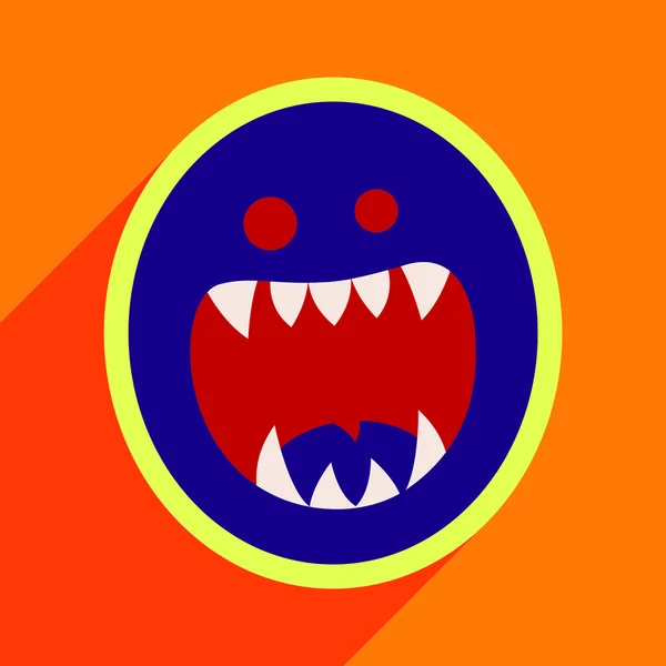 Plat avec ombre Icône toothy monstre fond lumineux — Image vectorielle