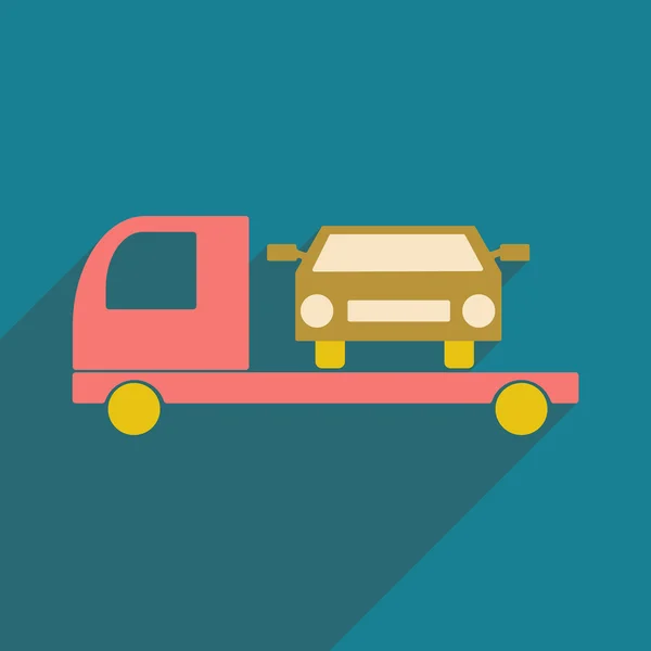 Plano com ícone de sombra e aplicação móvel reboque caminhão carro — Vetor de Stock