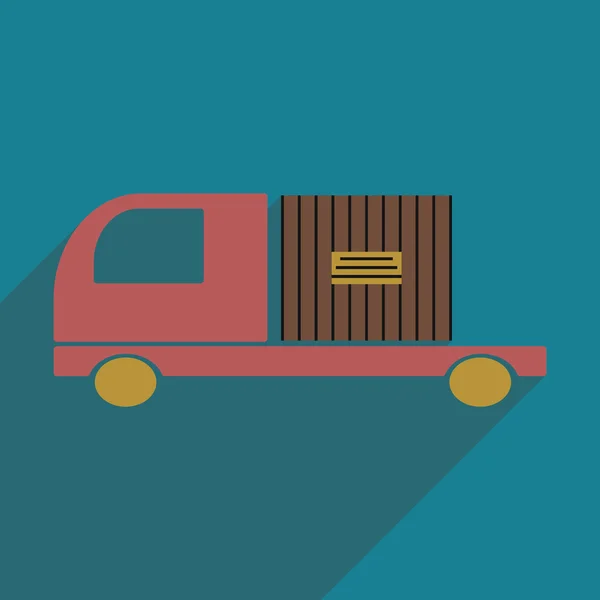 Lapos, árnyék ikon és a mobil alkalmazás autó cargo logistics — Stock Vector