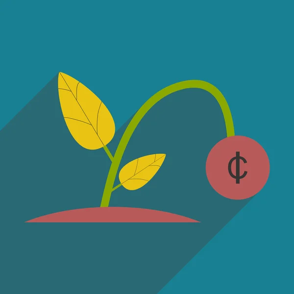 Icono plano moderno con planta de dinero sombra — Vector de stock