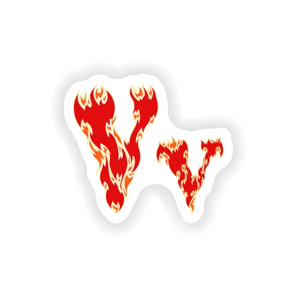 Sticker fiery font red letter V on white background — Stock Vector