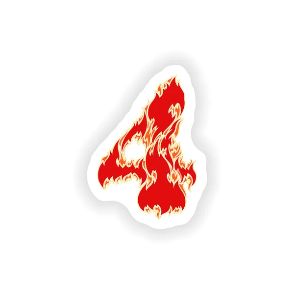 Sticker vurige lettertype rode nummer 4 op witte achtergrond — Stockvector