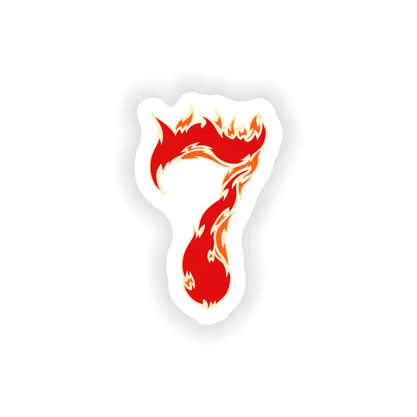 Sticker vurige lettertype rode nummer 7 op witte achtergrond — Stockvector
