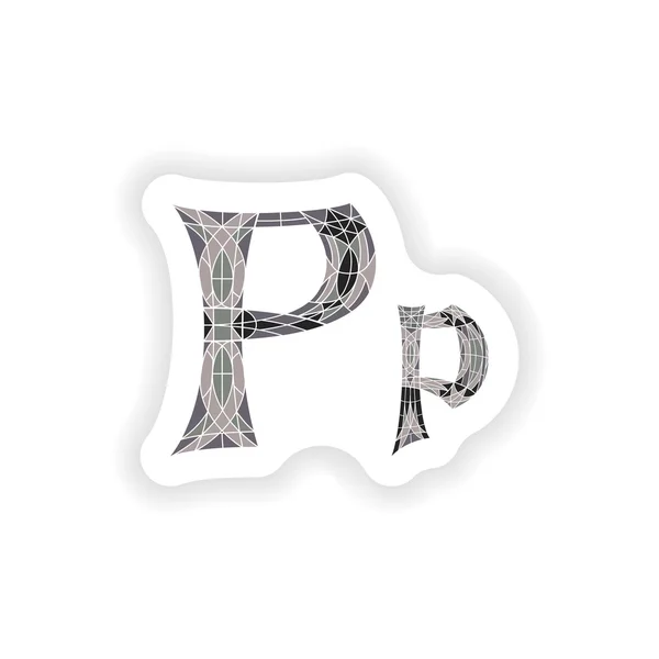 Sticker Low poly letter P in gray mosaic polygon — Stock Vector