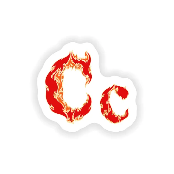 Наклейка огненный шрифт красная буква С на белом фоне — стоковый вектор