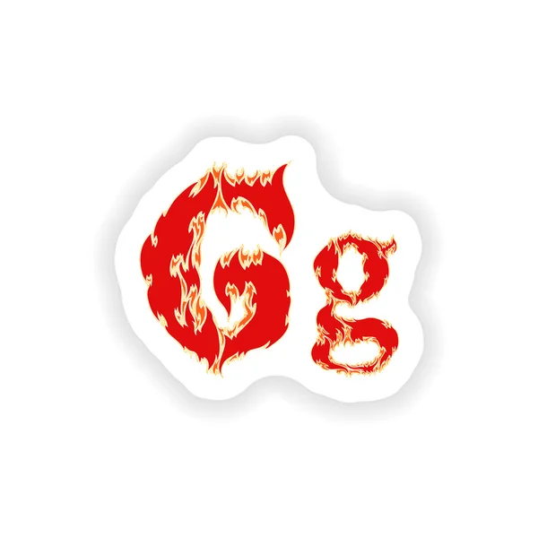 Sticker fiery font red letter G on white background — Stock Vector