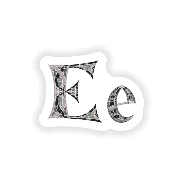 Sticker laag poly letter E in grijze mozaïek veelhoek — Stockvector