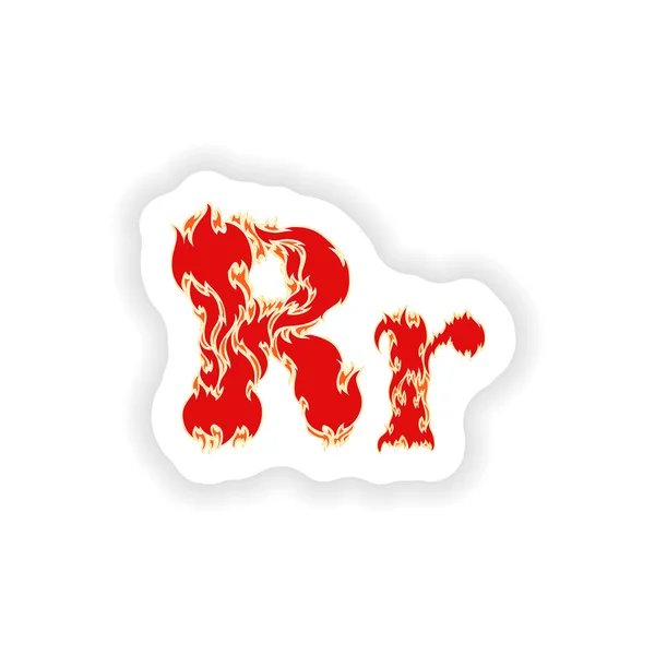 Pegatina fuente ardiente letra roja R sobre fondo blanco — Vector de stock