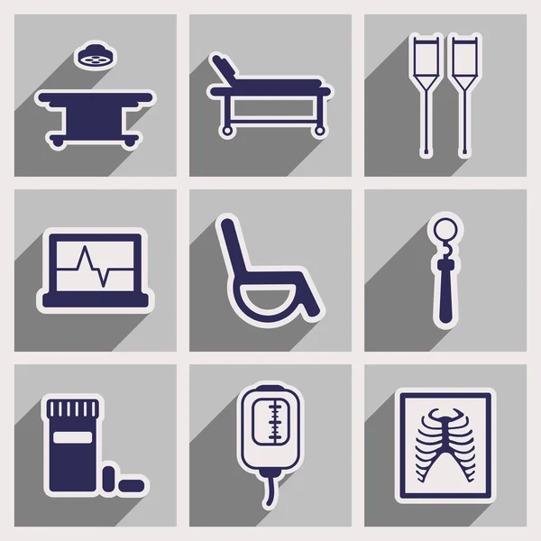 Iconos de montaje médico iconos temáticos en estilo plano — Vector de stock