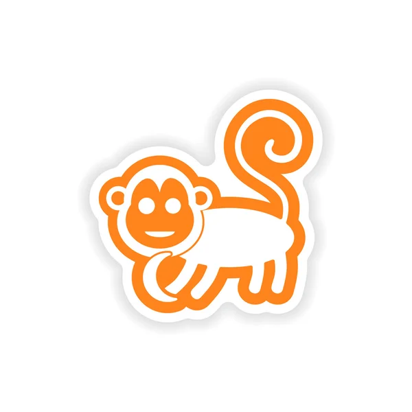 Paper sticker on white background monkey with banana — Stock Vector