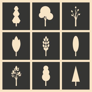 Düz siyah ve beyaz konsept mobil uygulama ağaçlar siluet içinde