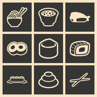 Düz siyah ve beyaz konsept mobil uygulama içinde Japon yemekleri