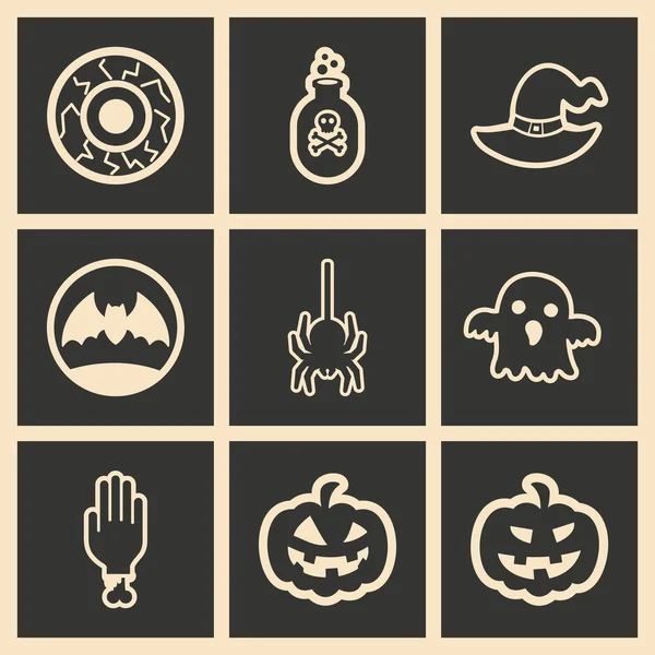 Plano en blanco y negro concepto de aplicación móvil iconos de Halloween — Vector de stock