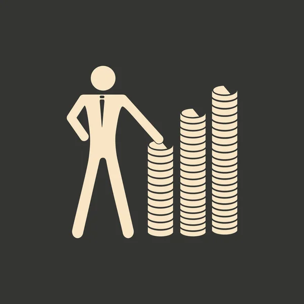 Flat in black and white people at stacks of coins — Stock Vector