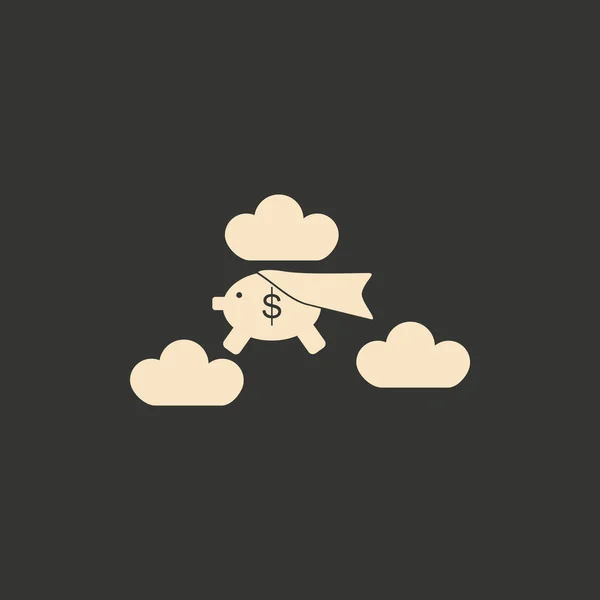 Płaskie i czarne piggy bank w chmurach — Wektor stockowy