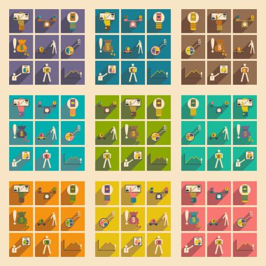 Modern düz simgeler koleksiyonu ile gölge ticari ekonomi grafik vektör