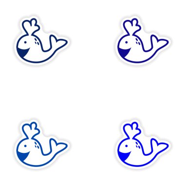 Beyaz arka plan balina gülümsüyor kağıt etiketleri ayarla