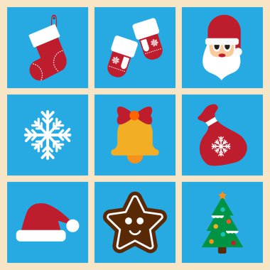Şık arka plan Christmas üzerinde düz simgeler kümesi
