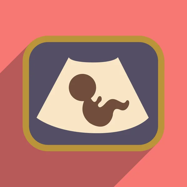 Icono plano con bebé sombra larga en ultrasonido — Vector de stock