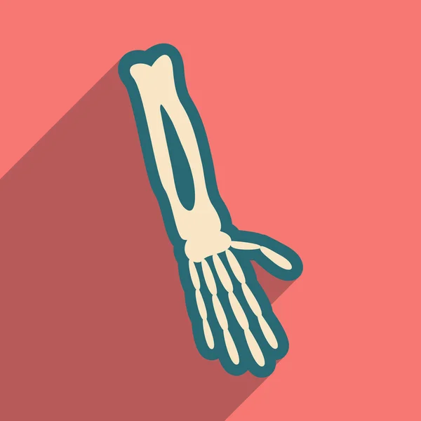Flache Ikone mit langen Schattenknochen der menschlichen Hand — Stockvektor